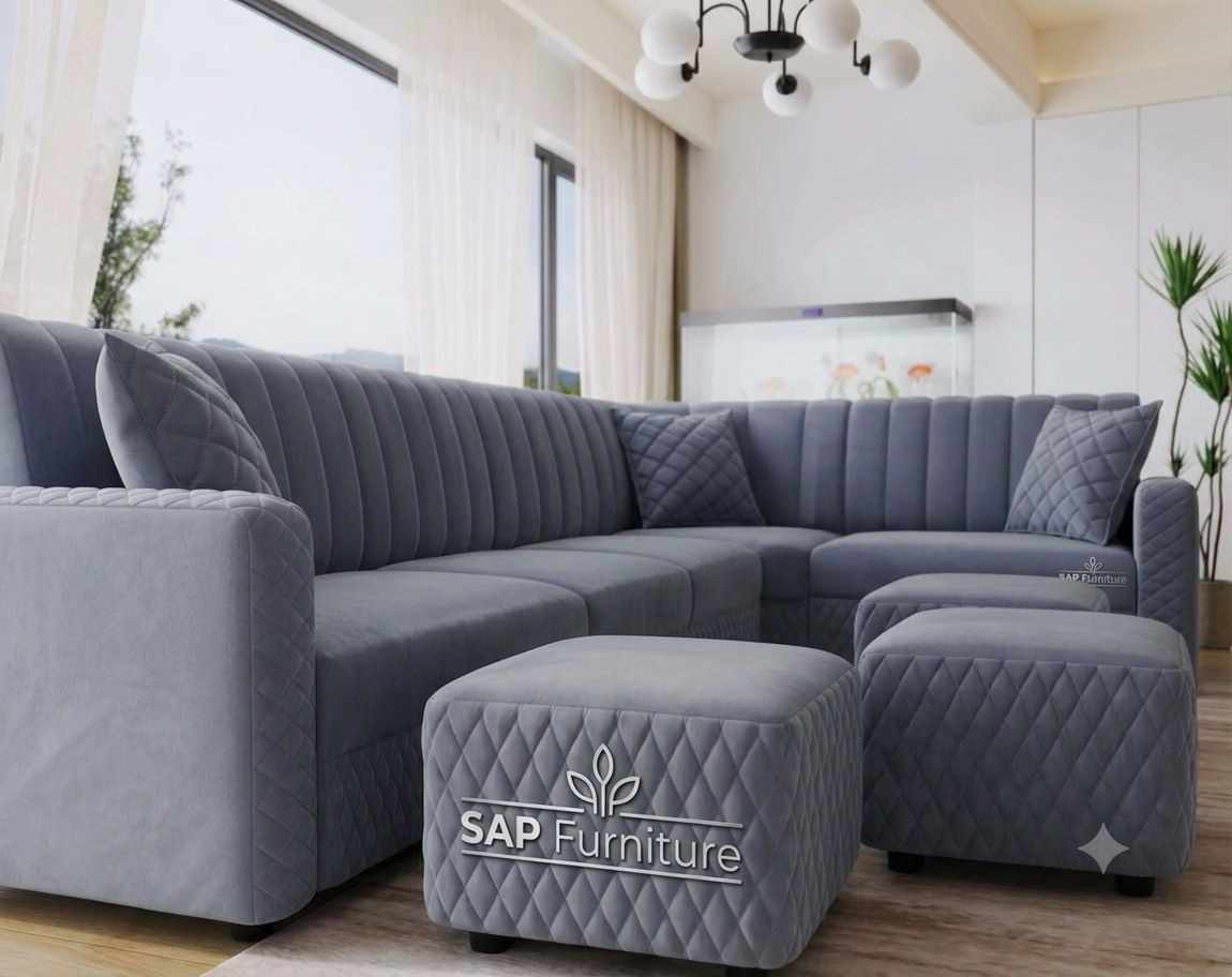 The CloudScape gray L-Sectional & Ottoman Suite