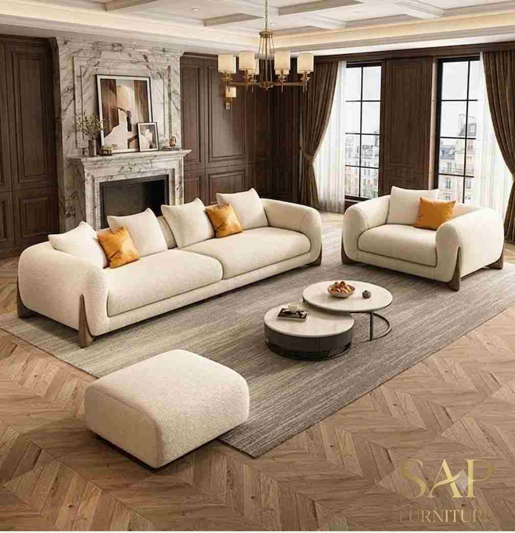 Serenity Luxury Curved Bouclé Living Room Sofa Set
