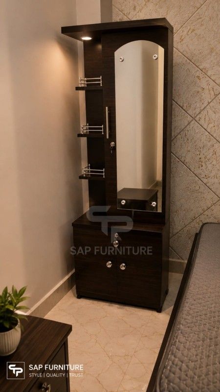 Contemporary Wenge Multi-Storage Dressing Cabinet with Guardrail Shelves