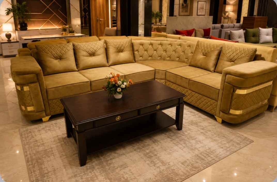 Aurelius Luxury Tufted Sectional Sofa with Gold Accent Trim