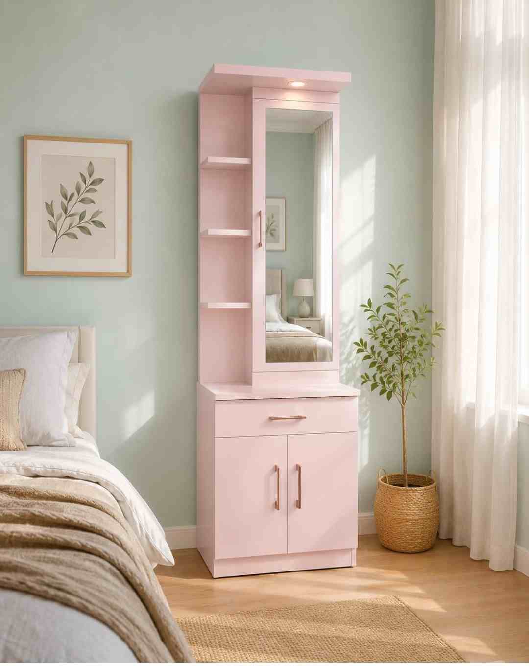 Pink Dressing Table or a Dressing Almirah with Full-Length Mirror