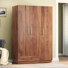 Heritage 3-Door Solid Sheesham Wood Wardrobe with Bottom Drawer