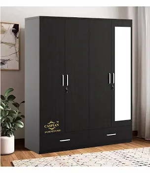 Caspian Furniture 4-Door Engineered Wood Wardrobe in Matte Black