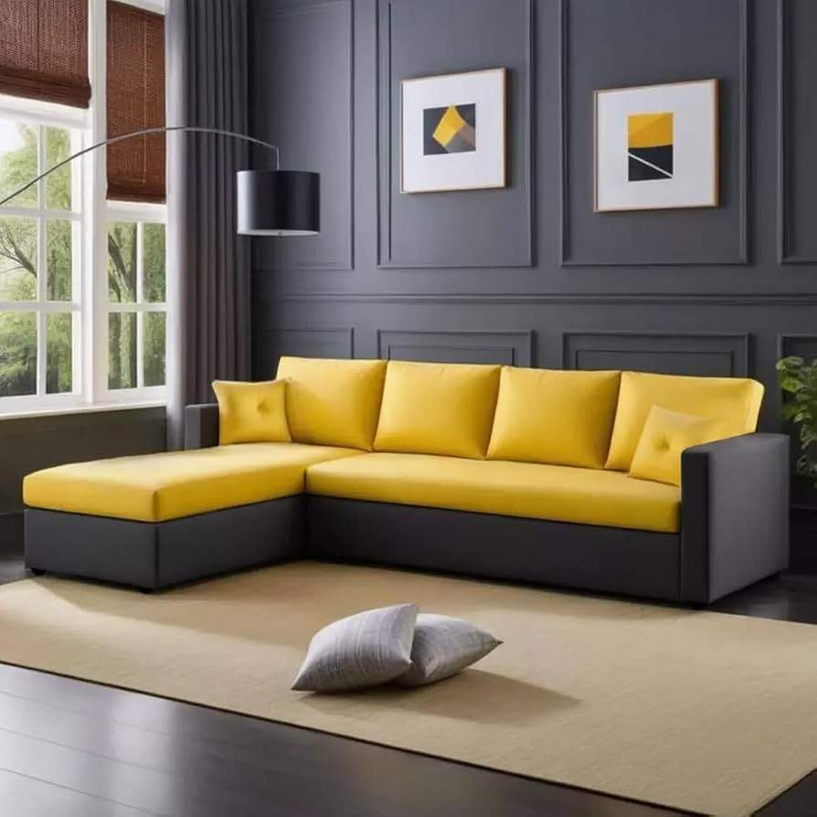 The Solis Mustard & Charcoal L-Shaped Sectional Sofa