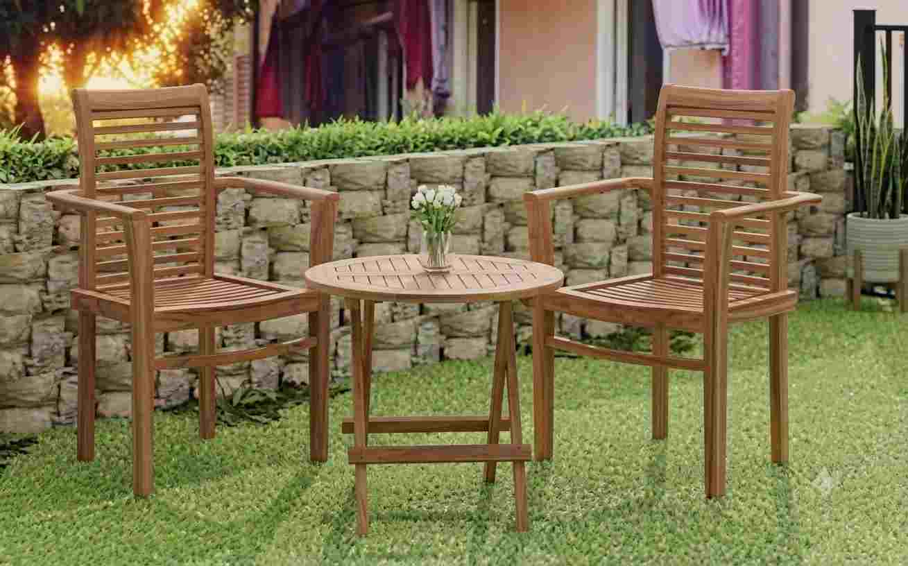 The Oslo Solid Teak Wood 3-Piece Patio Bistro Set