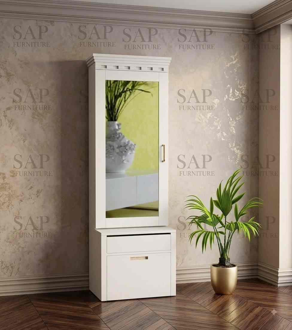 Classic White Compact Mirror Almirah
