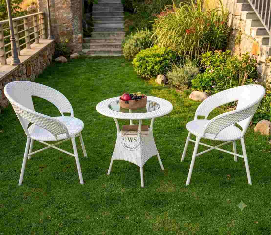 The Santorini Pristine White Wicker Balcony & Lawn Set