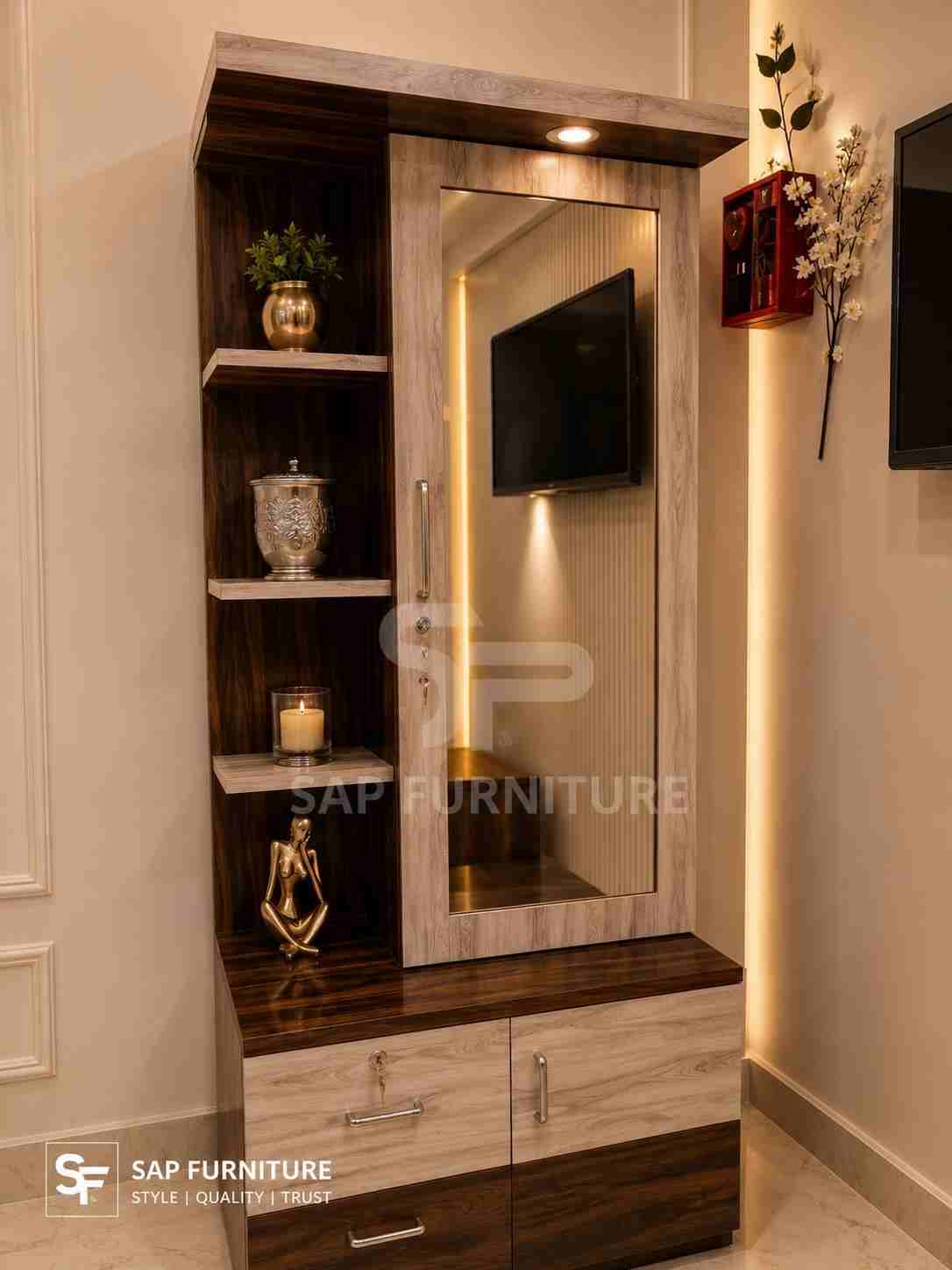 Contemporary Dual-Tone Lockable Multi-Storage Dressing Cabinet