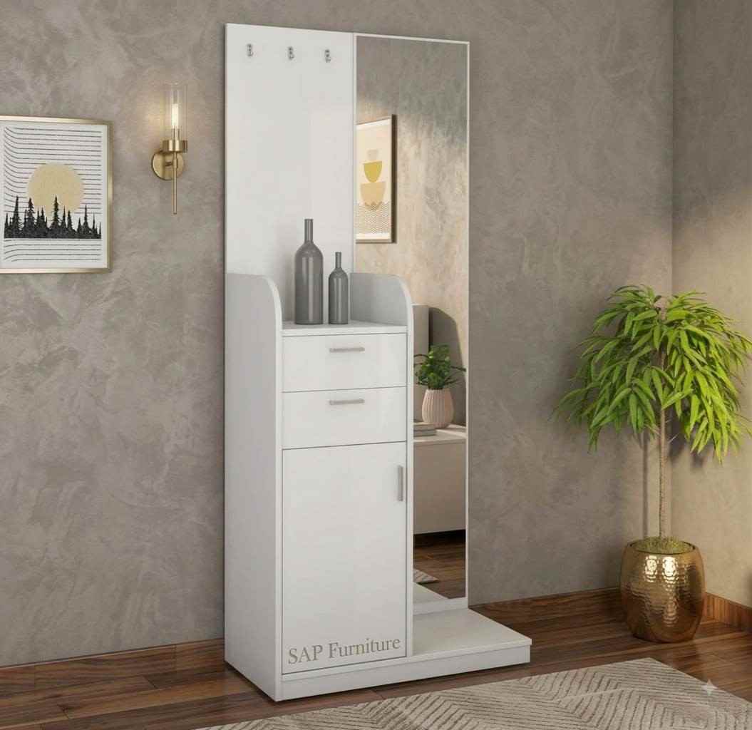 Contemporary White Vanity Station with Full-Length Mirror