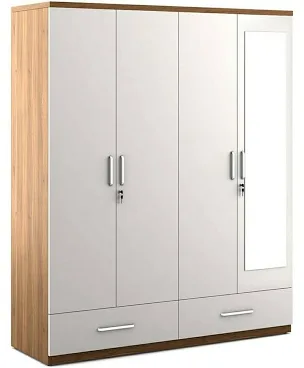 Aero 4-Door Engineered Wood Wardrobe with Mirror and Drawers