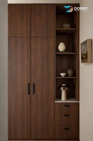 Dorby Walnut Floor-to-Ceiling Almirah with Integrated Display Shelves