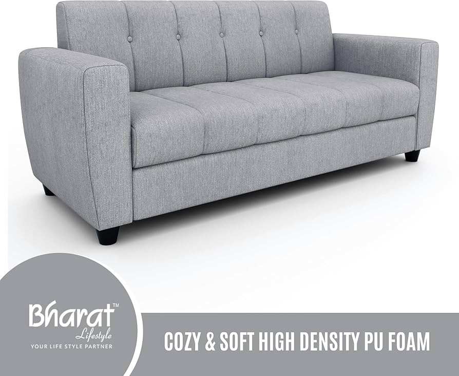 Bharat Lifestyle Deno Premium Fabric 3 Seater Sofa for Living Room (Cloud Grey)