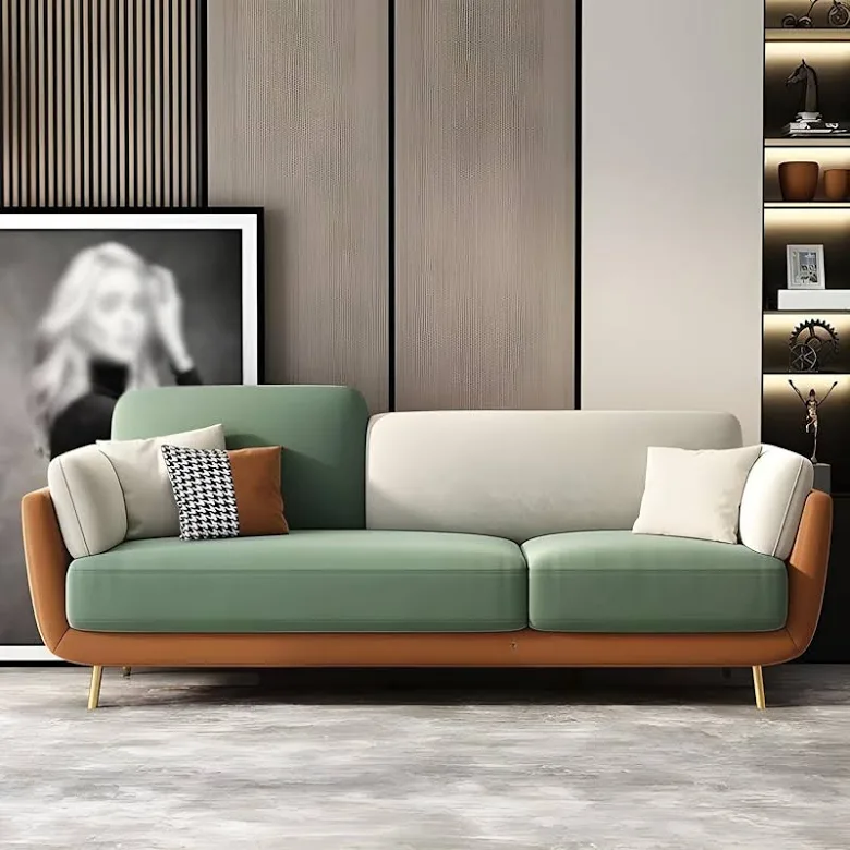 SAPkuch Urban Luxury 3-Seater Multi-Color Sofa (Green, Beige & Tan)