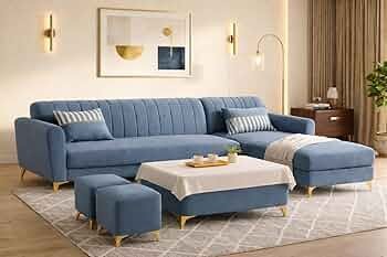 The Azure Royale L-Shaped Sectional Sofa with Ottomans