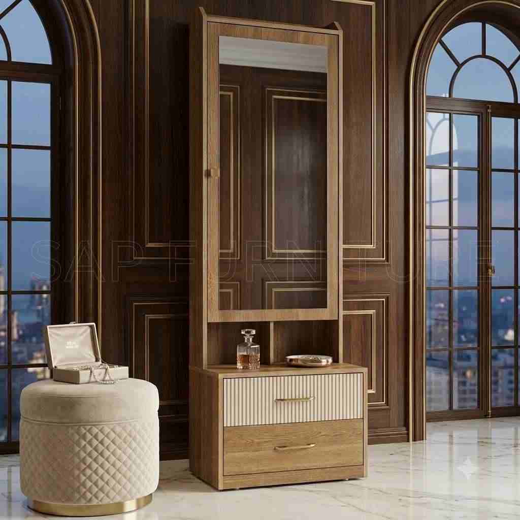 Teak & Fluted Ivory Luxury Dressing Vanity