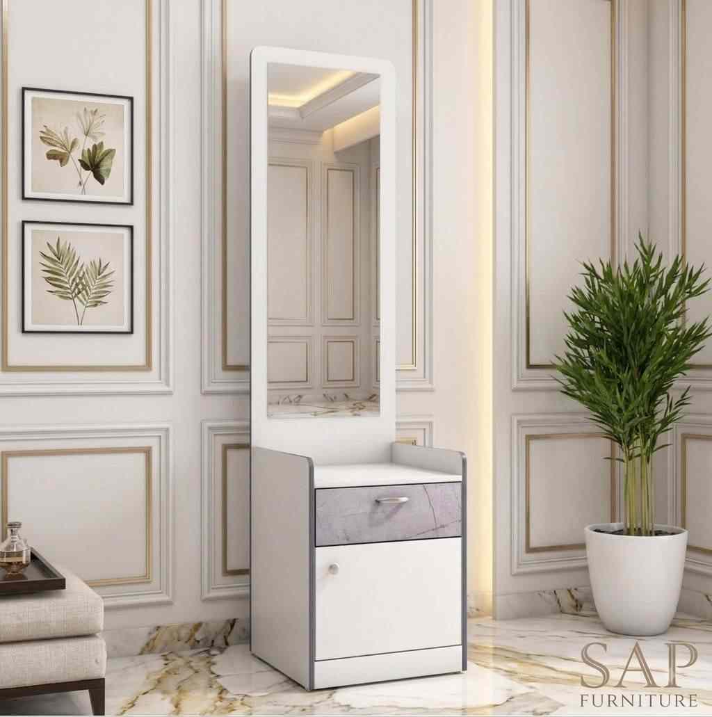 White & Marble-Accent Compact Dressing Vanity