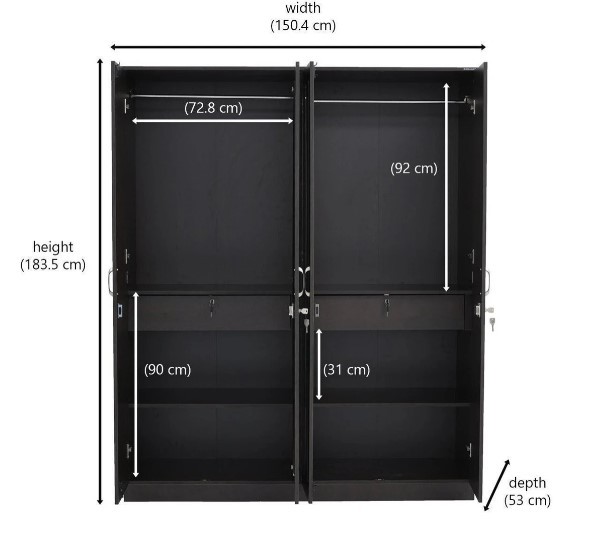 SAP Furniture 4-Door Modern Wooden Wardrobe with Dual Mirrors