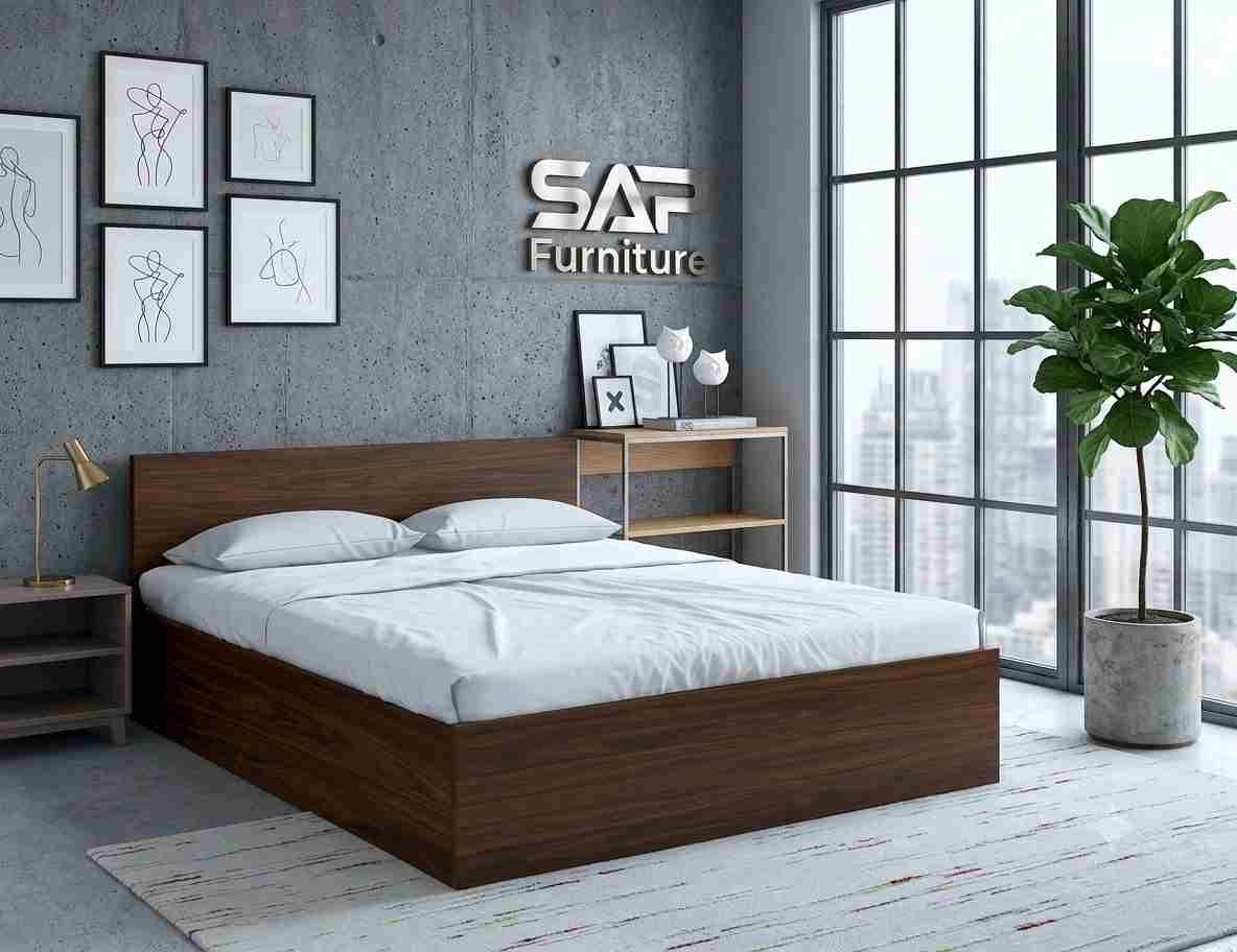 SAP Furniture Minimalist Walnut Queen Storage Bed