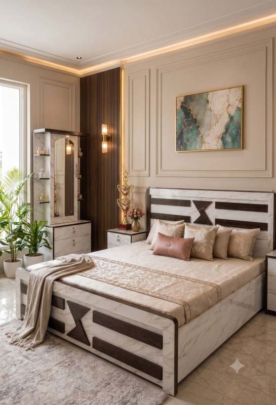 Carrara White Marble & Charcoal Premium Furniture Set