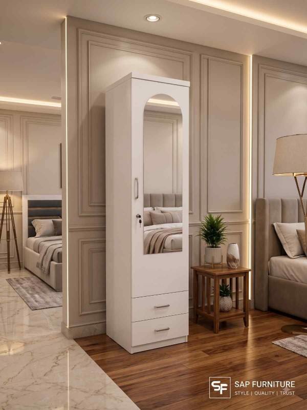 Aura Single-Door Wardrobe with Dressing Mirror & Drawers