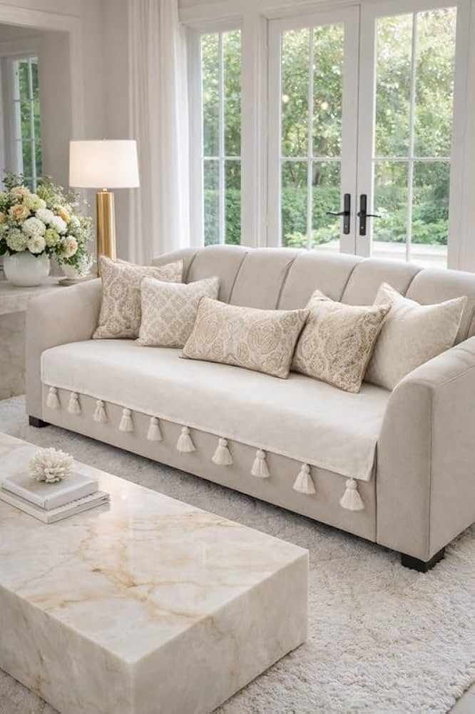 Premium Elegant): SAPkuch Parisian Luxury 3-Seater Velvet Sofa with Tassel Trim