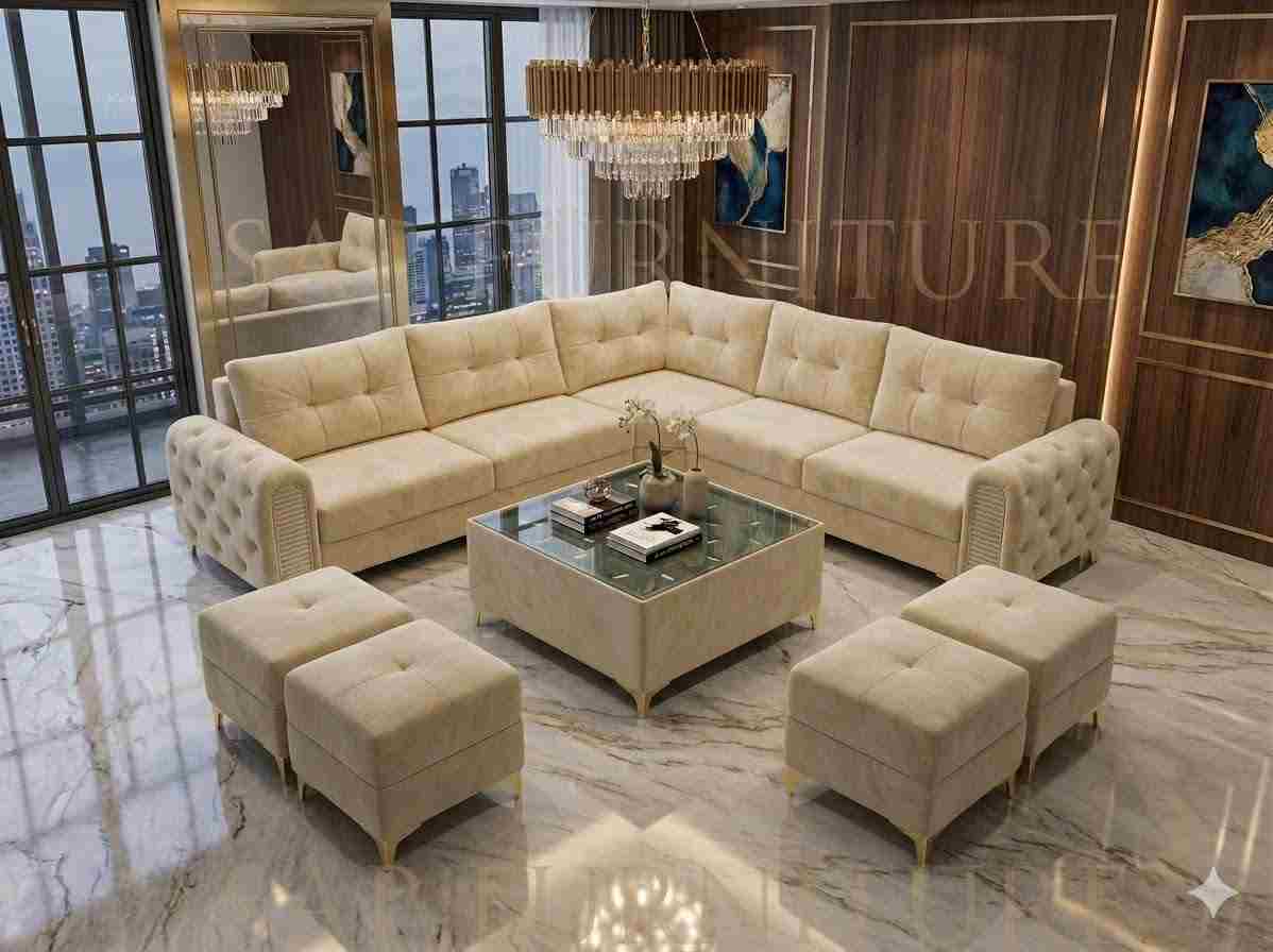 The Ivory Majestic Chesterfield Sectional Set