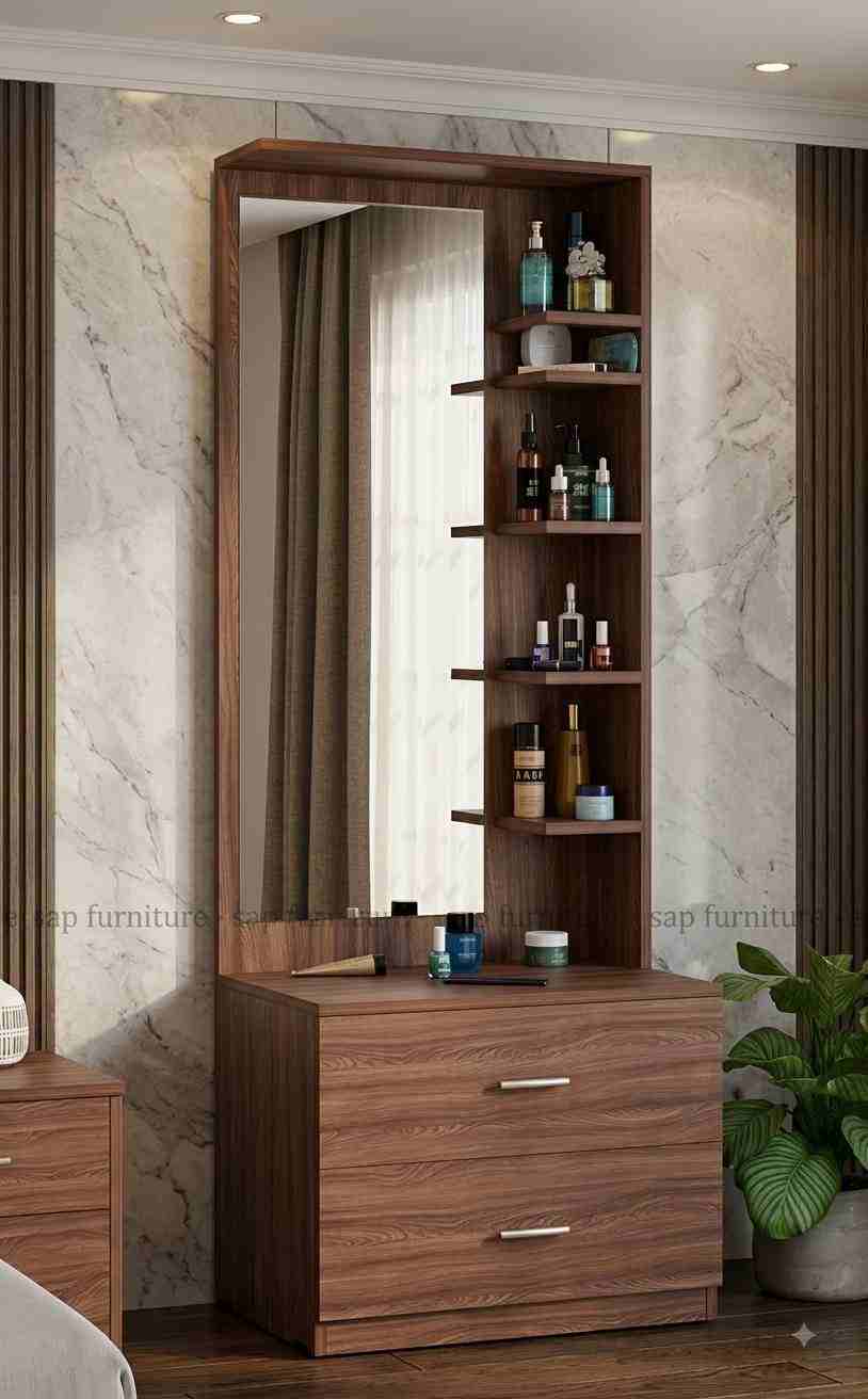 Teak Wood Grain Modern Vanity Station