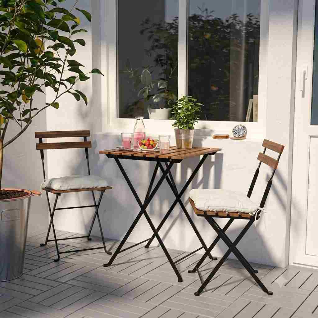 3-Piece Wooden & Steel Folding Outdoor Bistro Set with Cushions
