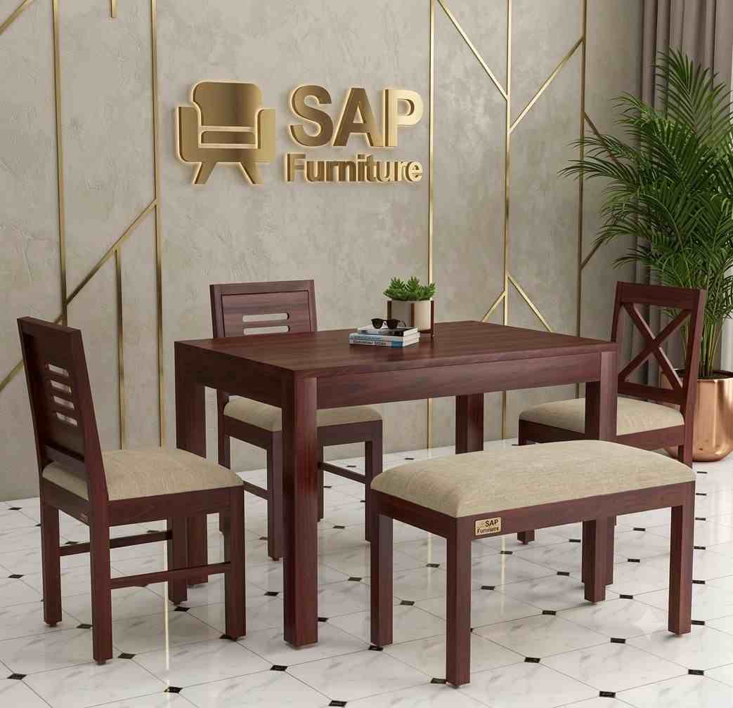 SAP Furniture Solid Wood Dining Table Set (6-Seater with Bench)