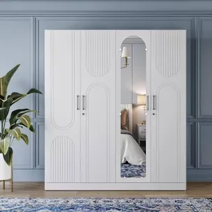 Obsidian 4-Door Wardrobe with Full-Length Dressing Mirror and Drawers