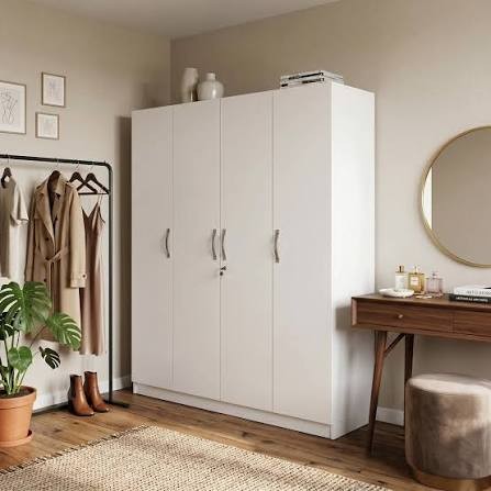 Aura 4-Door Matte White Wardrobe