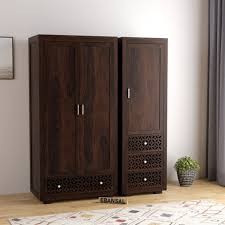Heritage Walnut 3-Door Wardrobe with Lattice Jaali Design