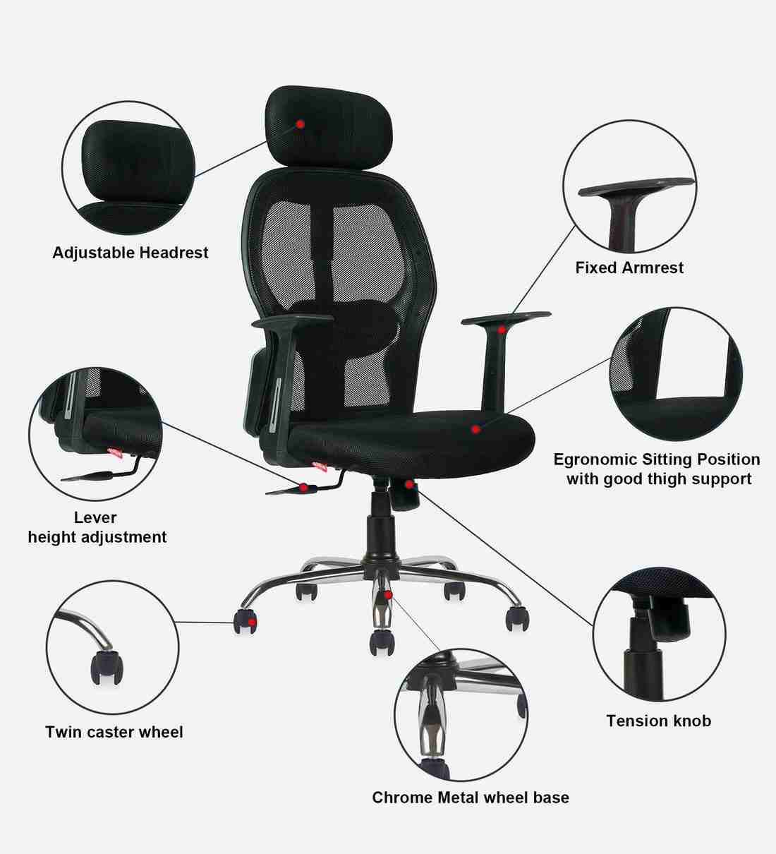 Apex High-Back Ergonomic Mesh Office Chair with Adjustable Headrest