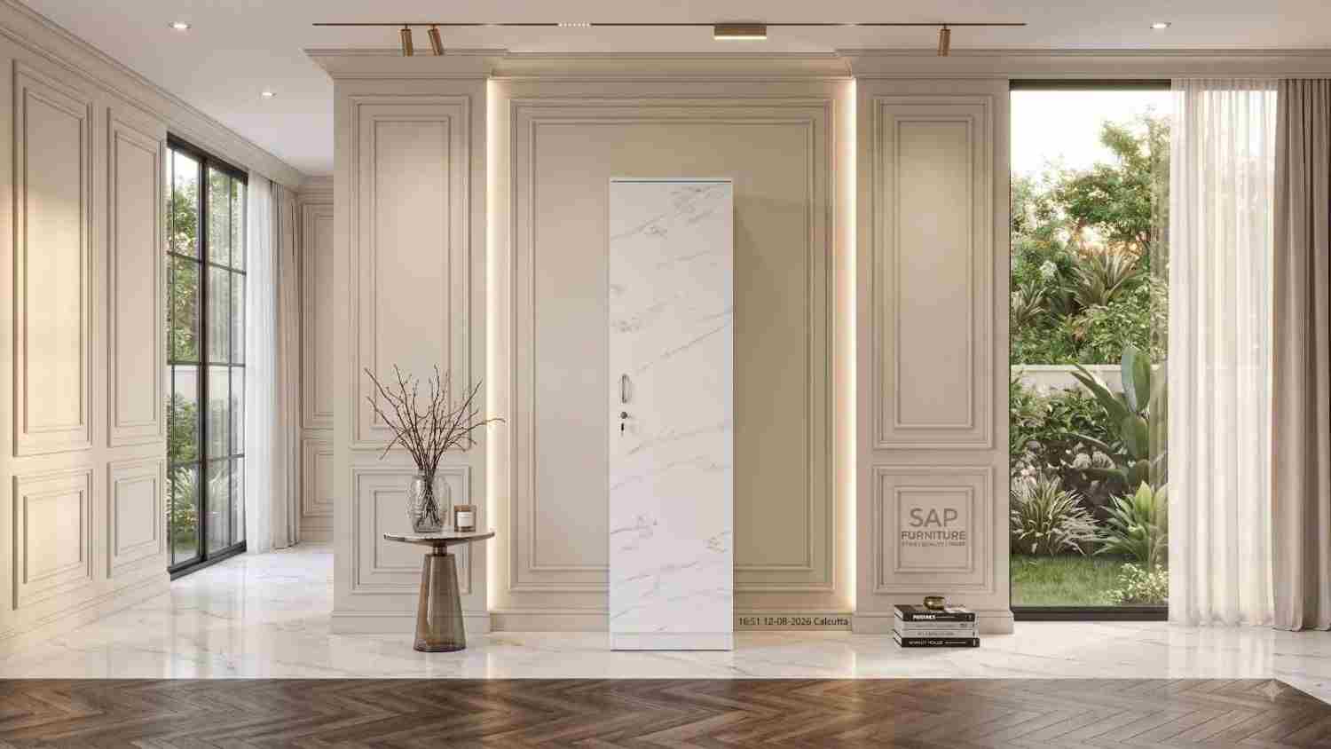 Luxurious White Marble-Finish Single-Door Wardrobe with Lock