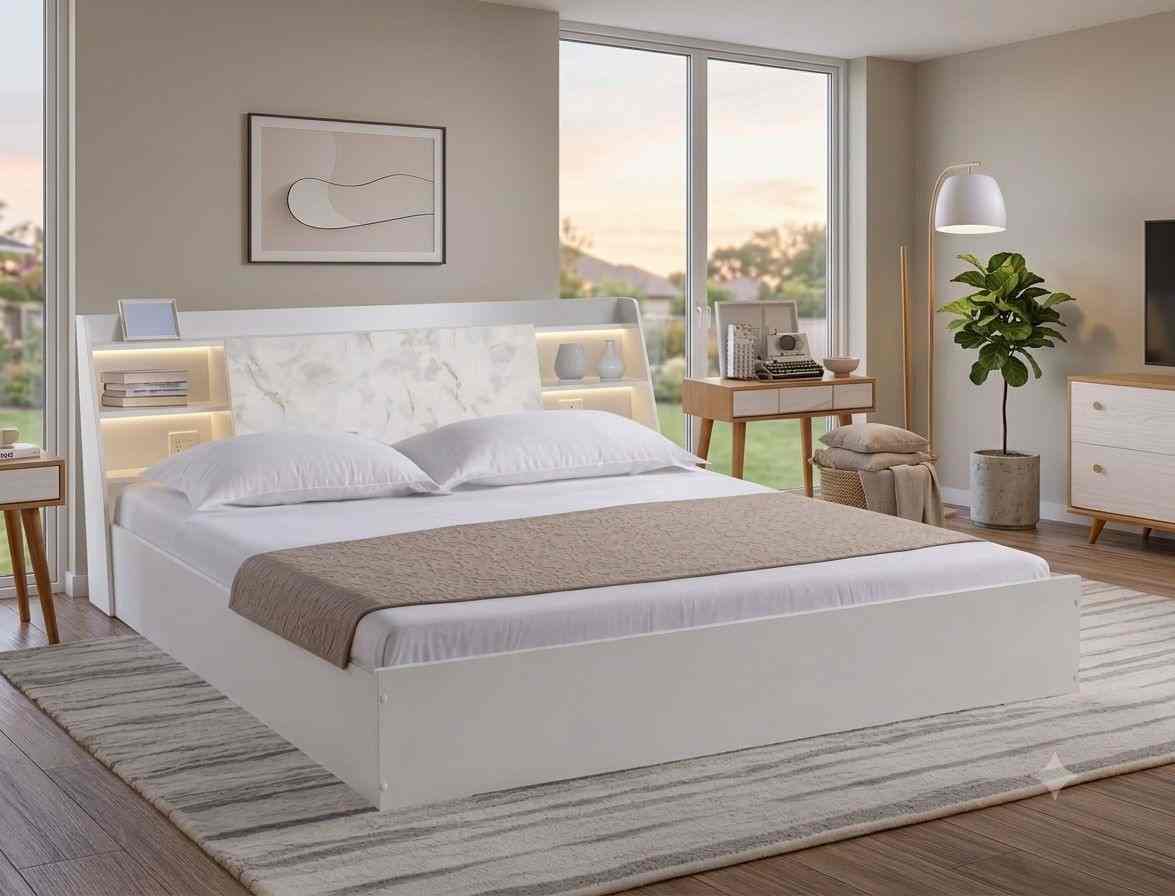 SAP Furniture White Storage Bed with Bookcase Headboard