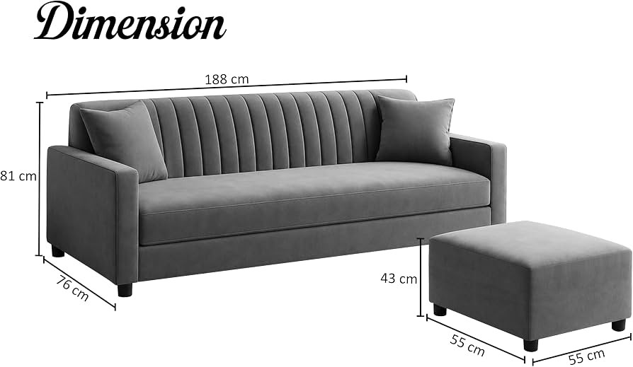 Aurelia Modern Channel-Tufted Velvet Sofa with Matching Ottoman