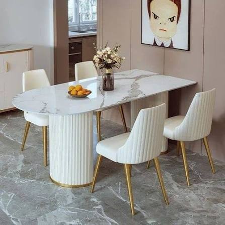 Elysian 4-Seater Faux Marble Oval Dining Set with Gold Accents