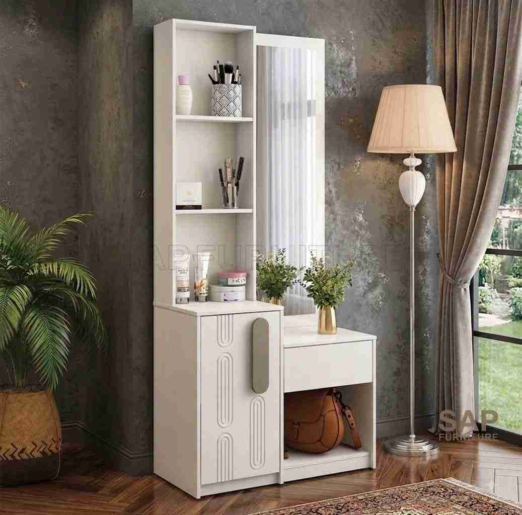 Pure White Carved Accent Modern Vanity Unit